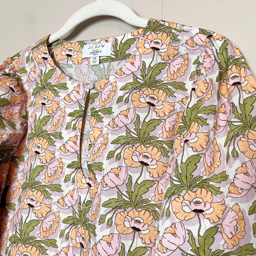 J. Crew Liberty Keyhole Popover Blouse XS Butterfield Poppy floral blouse cotton